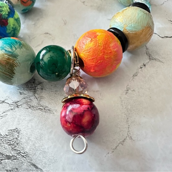 Artisan Handmade Multicolor Beaded Bracelet hand painted with handcrafted charms - Picture 9 of 10